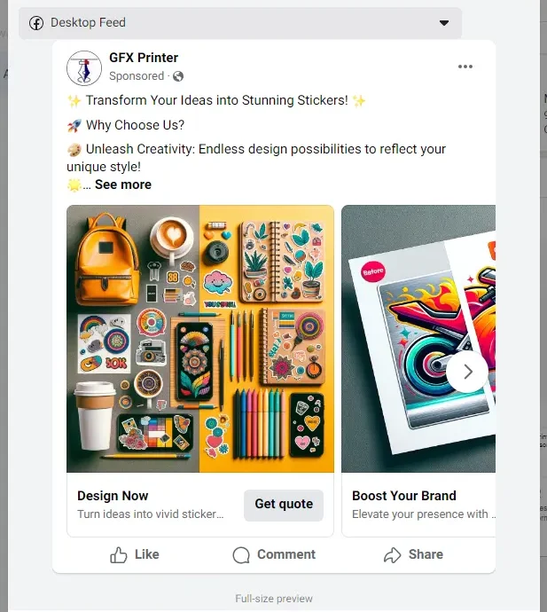 Screenshot of Ad Copy Designed by Hamid Nuh