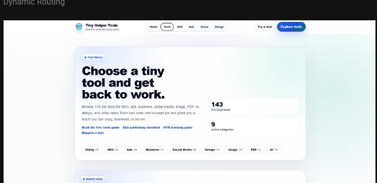 TinyHelperTools web application interface showing the reusable tools platform.